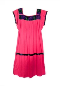 Vestido túnica Puebla rosa bordado mexicano para mujer L  - Imagen 1 de 6