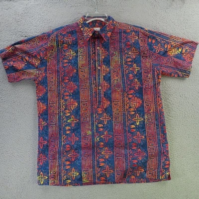 Territory Ahead 衬衫男式大号高蓝色橙色短袖纽扣阿兹特克 — 第 1/4 张图片