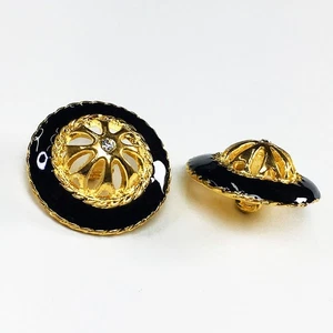 25mm Rhinestone Button with Shank by 2-pcs, Gold/Black, T-1353 - Picture 1 of 3