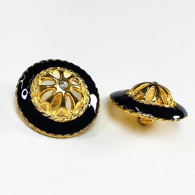 25mm Rhinestone Button with Shank by 2-pcs, Gold/Black, T-1353 - Image 1 of 3