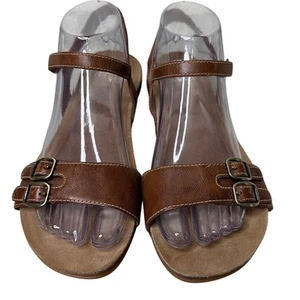 Dansko Rebekah Sandals Brown Womens sz 38 Leather Ankle Strap Flat Memory Foam - Picture 1 of 11