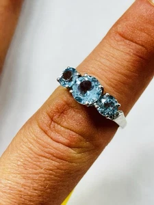 TJC Ring Silber, Aquamarine oder Topase und Diamanten UK Größe M Neu - Bild 1 von 6