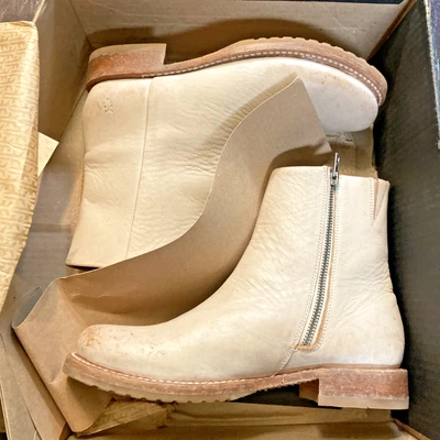 NEW Frye Veronica Tan Leather Boho Inside Zip Booties White Distressed 8.5M EBRC - Image 1 of 4