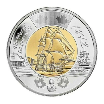 2012 HMS SHANNON WAR OF 1812 TWO 2 DOLLARS TOONIE BRILLIANT UNCIRCULATED COIN - Image 1 of 2