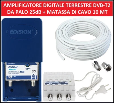 Kit Amplificatore Centralino da Palo Antenna Tv Esterno UHF Alimentatore e Cavo - Immagine 1 di 4