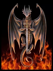 SCHWARZ GERAHMTER ANNE STOKES KUNST - DRACHENKRIEGER 3D BILD DRUCK 325mm x 425mm - Bild 1 von 2