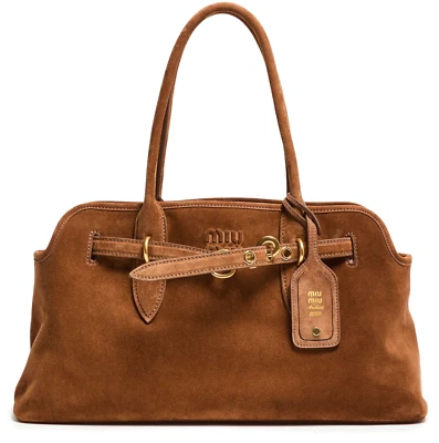 Bolso MIU MIU Aventure Grande $4200 Marrón Gamuza Asa Superior Nuevo y Auténtico Foto 1 de 3