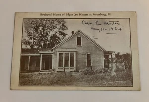 1934 Edgar Lee Masters Signed Autographed Sepia Postcard Of Masters Boyhood Home - Picture 1 of 6