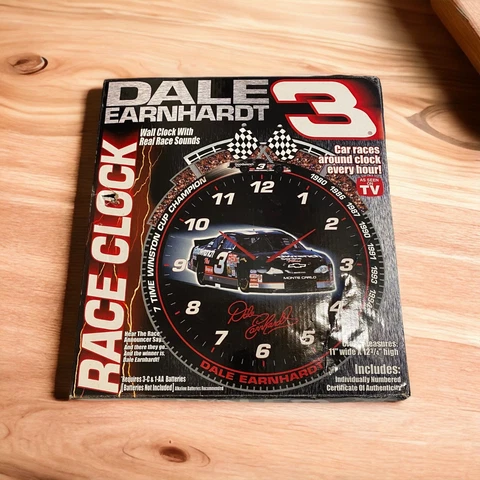 Dale Earnhardt #3 Vintage 12" Wall Clock W/ Real Race Sounds New In Box Mint Cover