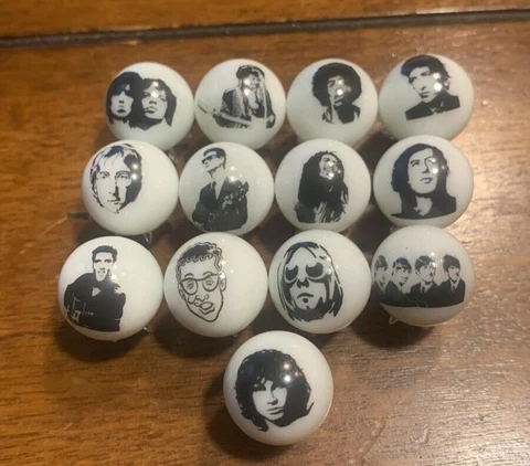 Hendrix,Elvis,The Beatles,ect. Mixed Rock Stars  5/8" GLASS MARBLES  w/stands Cover