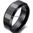 8 mm Comfort Fit Black Ceramic Faceted Ring Men's Anniversary Wedding Band