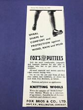 Fox’s Puttees WW2 1940 Print Ad Small Cutting Fox Bros Somerset