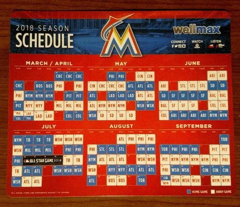 Miami Marlins Magnetic Schedule 2018 - L1 - Fast Shipping Cover