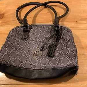 Gray Faux Leather Roomy Shoulder Bag Purse Ellen Tracy Signature Bag - Picture 1 of 8