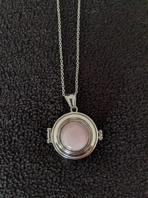 指南针吊坠项链二手复古不锈钢, 粉红色 石英  — 第 1/4 张图片