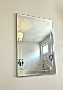 Silver Frame Wall Mirror Engraved Etched Design Glass Modern Traditional 92x62cm - Picture 1 of 11