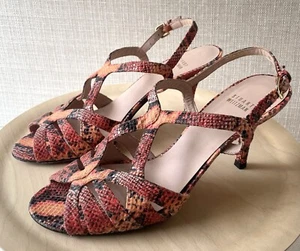 Pre-Owned STUART WEITZMAN Overture Orange Snakeskin Strappy Sandals | Size 9.5 - Picture 1 of 8