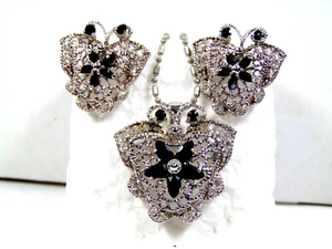 GORGEOUS FASHION BUTTERFLY NECKLACE AND EARRING SET WITH BLACK AND CLEAR STONES - Picture 1 of 5