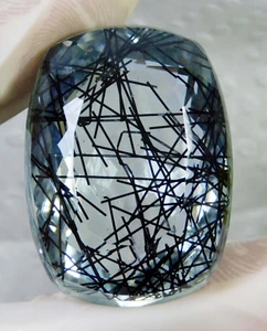 83.50 Ct. Large Black Rutilated Quartz Cushion Cut Loose Gemstone Gift for Women - Picture 1 of 9