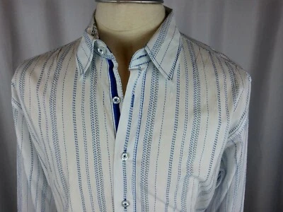Georg Roth Los Angeles XL Shirt White with Blue Geometric Stripes Long Sleeves - Image 1 of 4