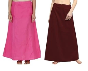 Petticoat Cotton Stitched Adjustable Waist Saree Underskirt Pack Of 2 Pcs - Picture 1 of 3