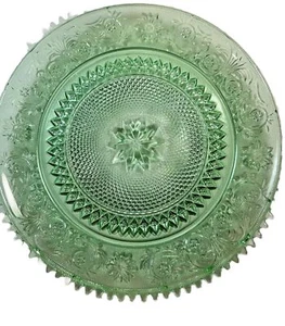 Vintage Tiara Chantily Sandwich Light Green Glass 12" Torte Platter Holidays - Picture 1 of 8
