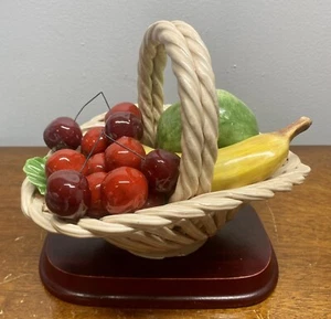 VTG Bassano Italy Woven Basket Fruit Bowl Ceramic Porcelain Signed Centerpiece - Picture 1 of 11