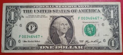 Rare $1 One Dollar Star Note Run Size 640k Serial Number F00346467* Series 2006  - Image 1 of 2