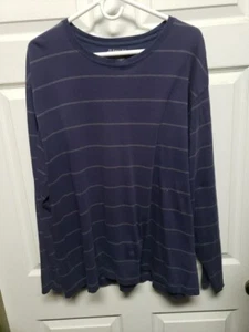 Vintage St John's Bay Mens T Shirt Size 2XL Blue Beige Stripe Long Sleeve Grunge - Picture 1 of 13