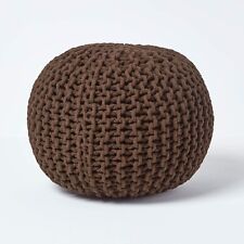 Knitted Moroccan Large Round Handmade Chunky Pouffe 50Cm Foot Stool Brown