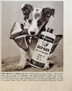 Sargeant's Skip-Bath 1951 limpiador rápido fácil para perros caja de anuncios impresos de colección-Tie Collie - Imagen 1 de 1