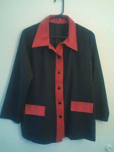 Blazer Womens Fabric Leather Button Up Black Orange No Tags Appears handmade M/L - Picture 1 of 8