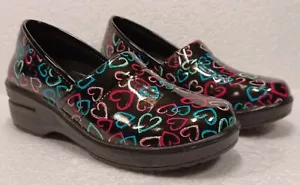 Easy Street Easy Works Black With Hearts Slip Resistant Clogs Shoes Women's 7.5M - Picture 1 of 14