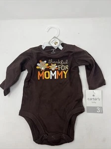 carters 3monrhs brown body suit thankful for mommy snap clousures - Picture 1 of 5
