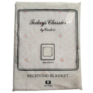 Vintage Carters Classics Empfangsdecke rosa gepunktet Blume 100 % Baumwolle USA neu in Verpackung - Bild 1 von 5