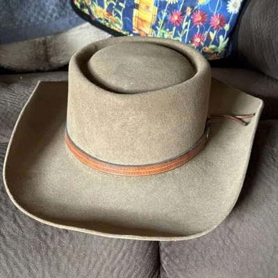 Sombreros Marca Castor Bronceado Profundo Gamuza Cuero Fedora Occidental Sombrero de Vaquero Para Hombre M Foto 1 de 4