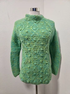 60s GOLDWATERS MADE IN ITALY WOOL/MOHAIR BLUE/LIME GREEN MARBLED SWEATER - Picture 1 of 6