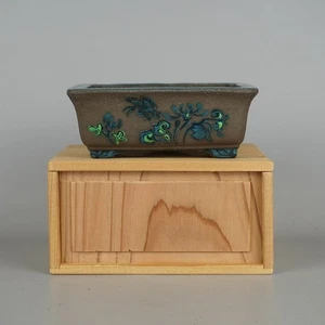 Bonsai Pot by Tosui Bird Butterfly 14cm x 11cm x 5.2cm - Picture 1 of 8