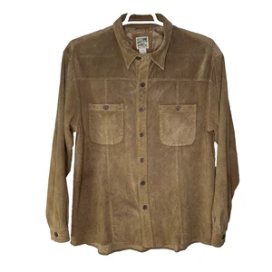 TravelSmith Leather Suede Shirt Men Large Tan Brown Button Up Shacket Western - Picture 1 of 8