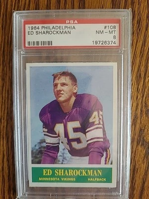 1964 Philadelphia #108 Ed Sharockman PSA 8 Minnesota Vikings - Image 1 of 2