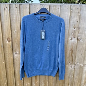M&S Mens Collection Blue Pure Cotton Medium Jumper Crew Neck Summer Sweater - Picture 1 of 13