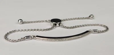 Sterling Silver & DIAMONDS Adjustable Slide Clasp Bracelet Signed SJD 925 - Image 1 of 4