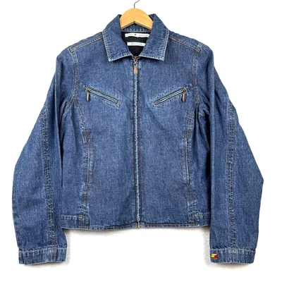 复古 90 年代 Tommy Hilfiger 女式中号全拉链牛仔夹克香港 — 第 1/4 张图片