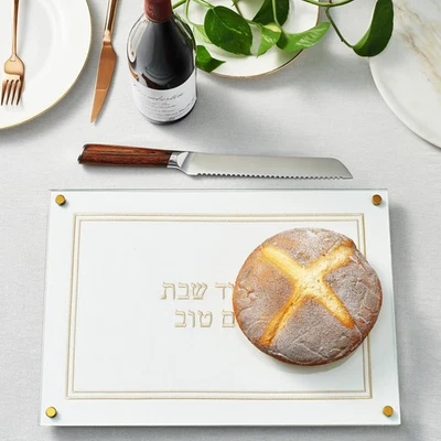 Lucite Challah 面包切割板适用于 Shabbat、Yom Tov - 白金 Chalah... — 第 1/4 张图片