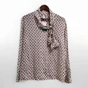 Camicetta donna bianca H&M taglia 12 nuova con etichetta scollo a cravatta modello geo - Foto 1 di 5