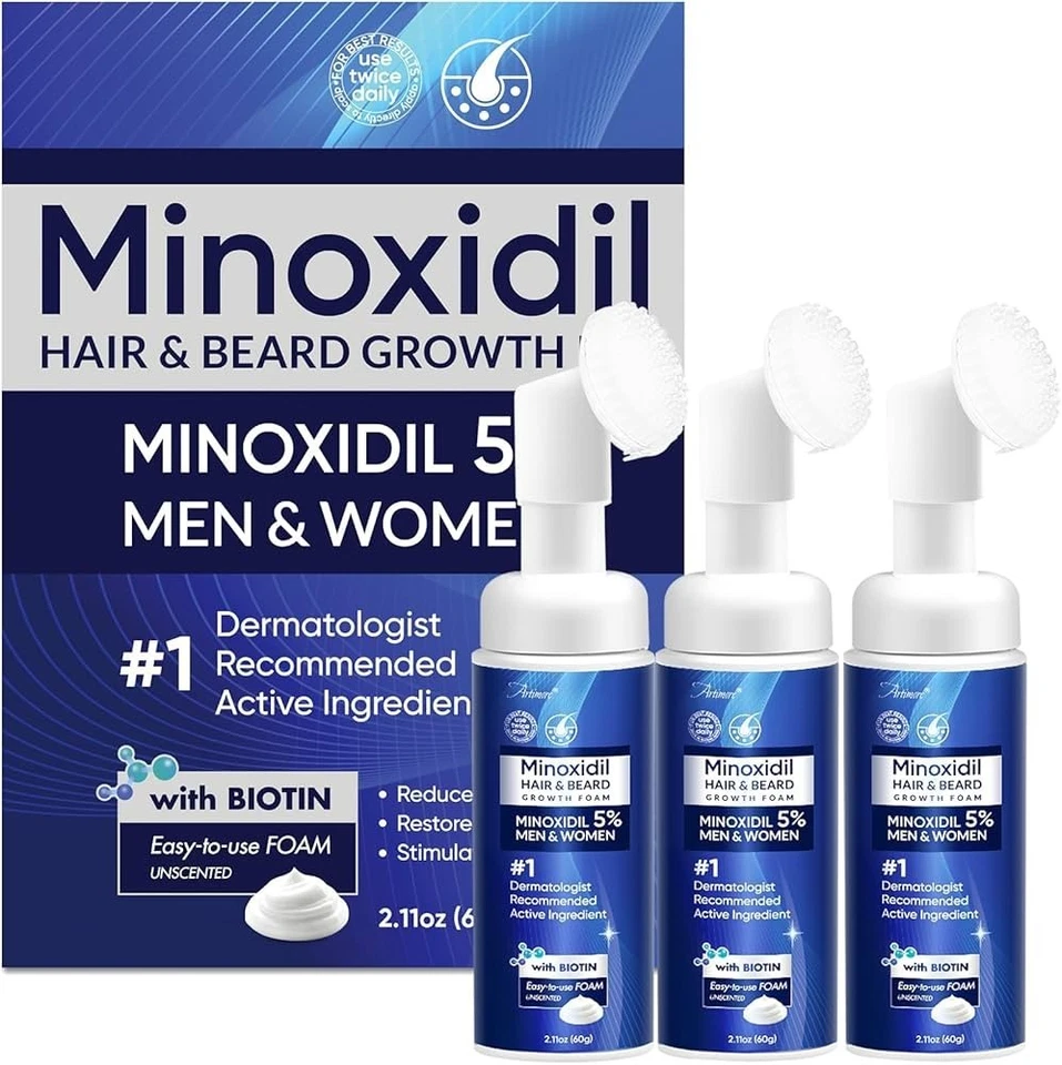 Minoxidil 5% Foam for Men and Women Hair and Beard Growth For Hair Loss 3 PACK - Image 1 of 1