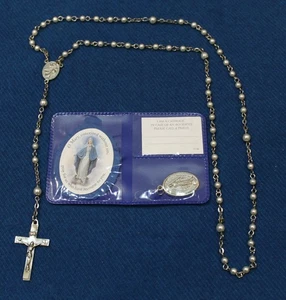 (3 set) ROSARY w/FAUX WHITE PEARLS / INLAY & PRAYER MEDALLION cross catholic (A) - Picture 1 of 14