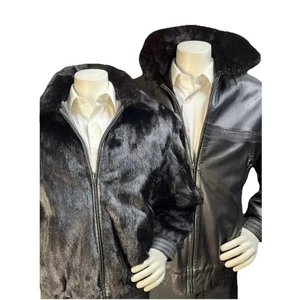 Custom Made Black Reversible Men’s Mink Leather BomberJacket Size Large - Picture 1 of 15
