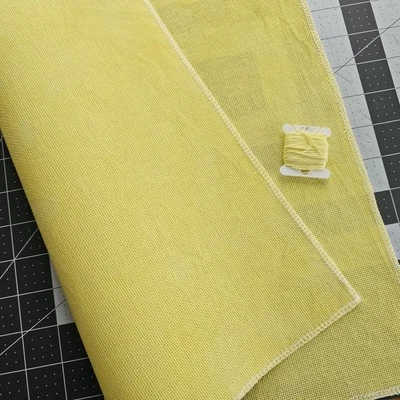 Hand Dyed Cross Stitch Aida Fabric 18 count 16"x13" Yellow Lemon Cotton Cloth #2 - Image 1 of 4