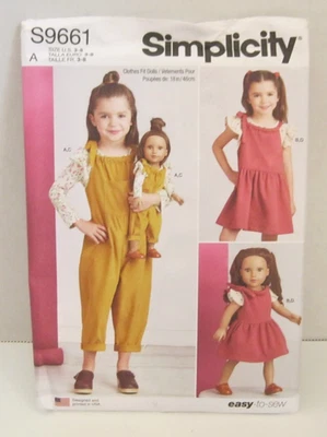 Simplicity 9661 Easy Knit Tops, Overalls, & Jumper Pattern Girls' 3-8 + 18" Doll - Image 1 of 2
